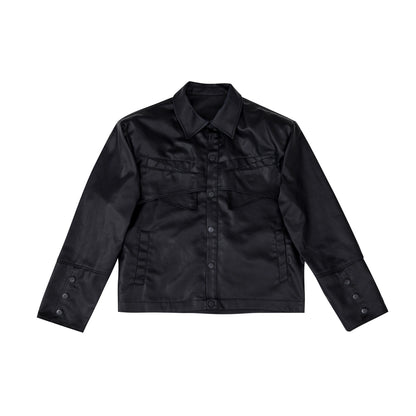 Oversize Leather like Cotton Jacket & Wide-leg Cut-out Pants Setup WN5063
