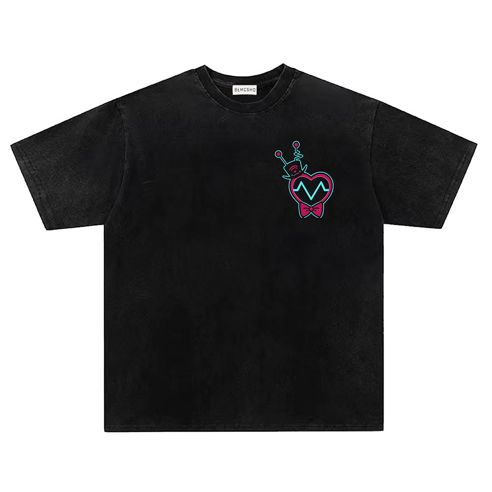 Washed Damage Cyberpunk Cartoon Print Short Sleeve T-Shirt WN26821