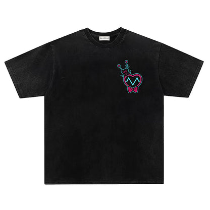 Washed Damage Cyberpunk Cartoon Print Short Sleeve T-Shirt WN26821