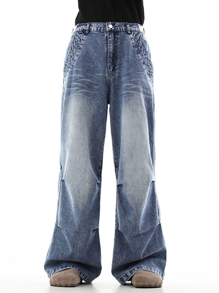 Washed Wrinkle Wide-Leg Straight Denim Jeans WN10236