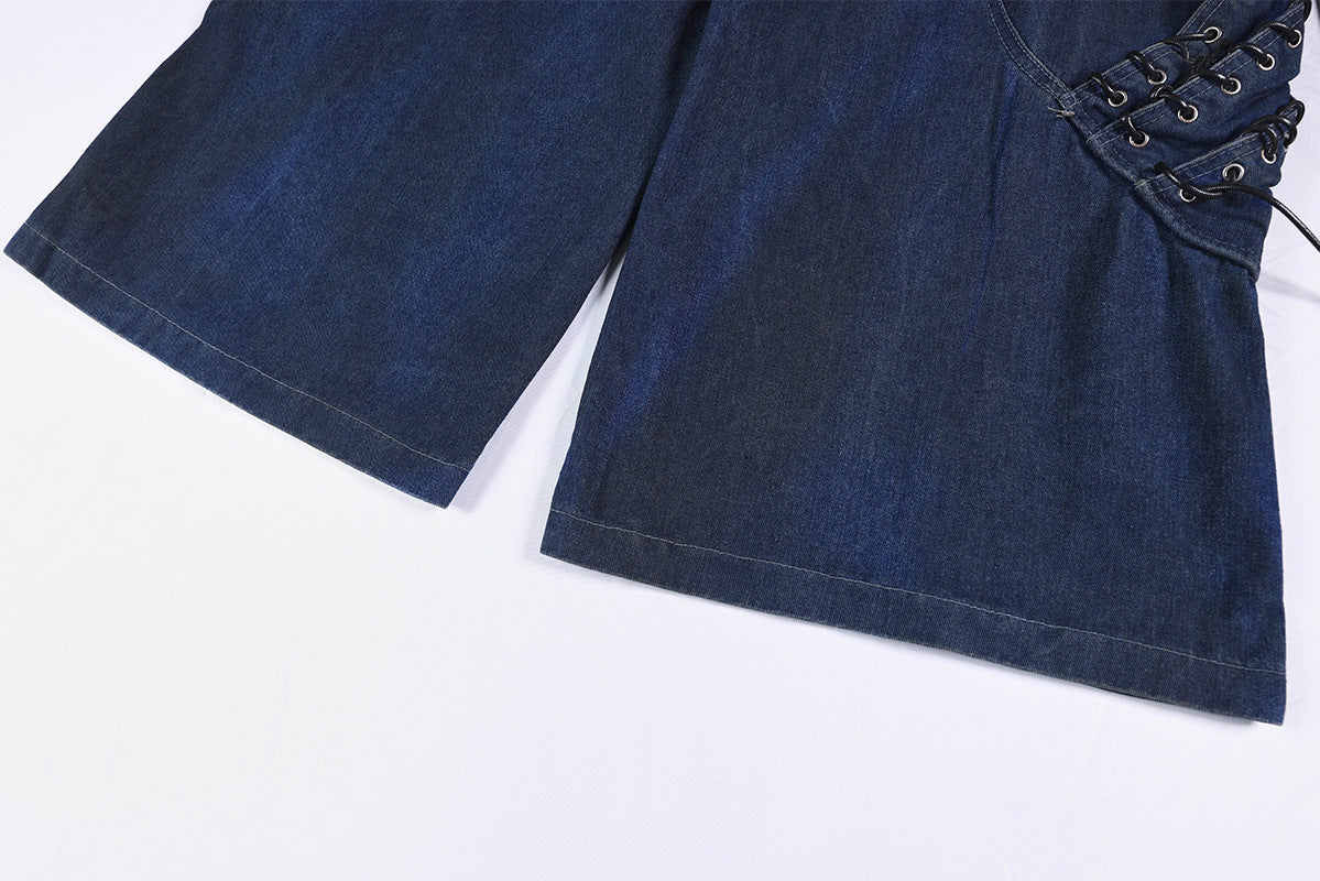 Heavyweight Washed Deconstructed Wide Leg Denim Jeans WN25745