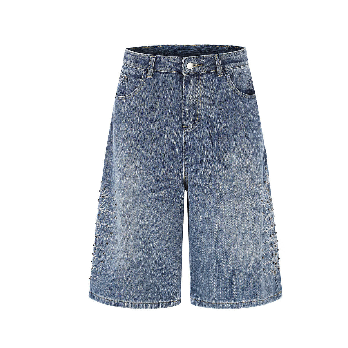 Embroidery Bead Wide Leg Short Denim Pants WN25628