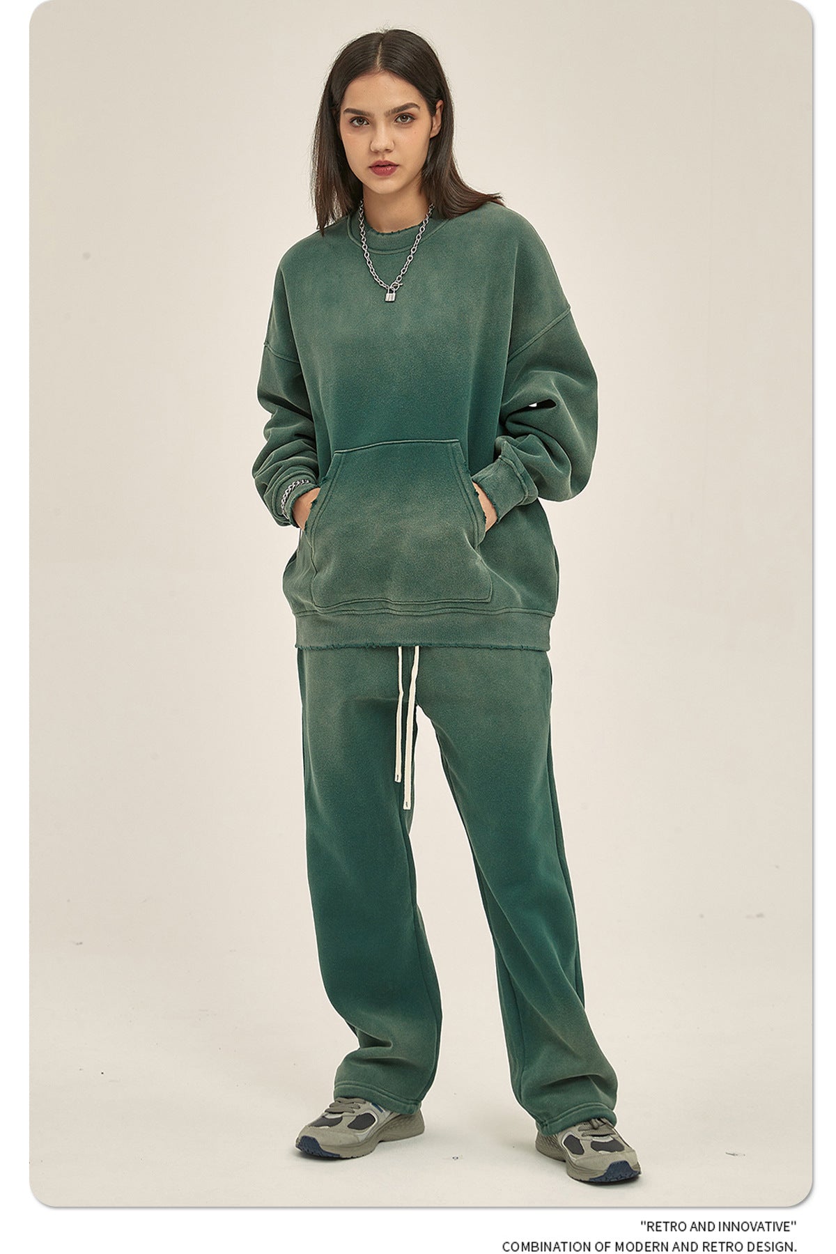 Fleece Lining Spray-dye Damage Oversize Sweatshirt WN9967