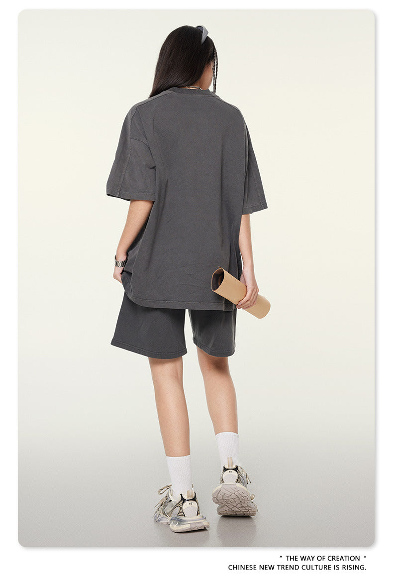Washed Heavyweight Short Sleeve T-Shirt & Short Sweatpants Setup WN6167