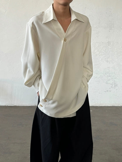 Minimalist Irregular Asymmetric Button V-Neck Long Sleeve Shirt WN20025