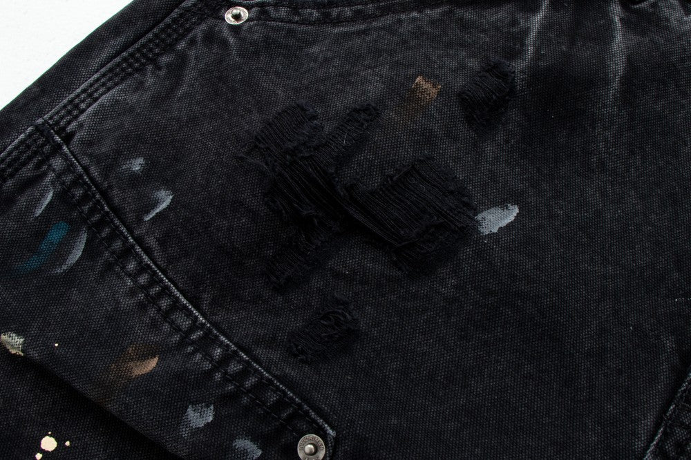 Paint Damage Cargo Straight Denim Jeans WN28093