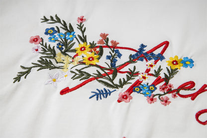 Flower Embroidery Handwritten Letter Short Sleeve T-Shirt WN26921