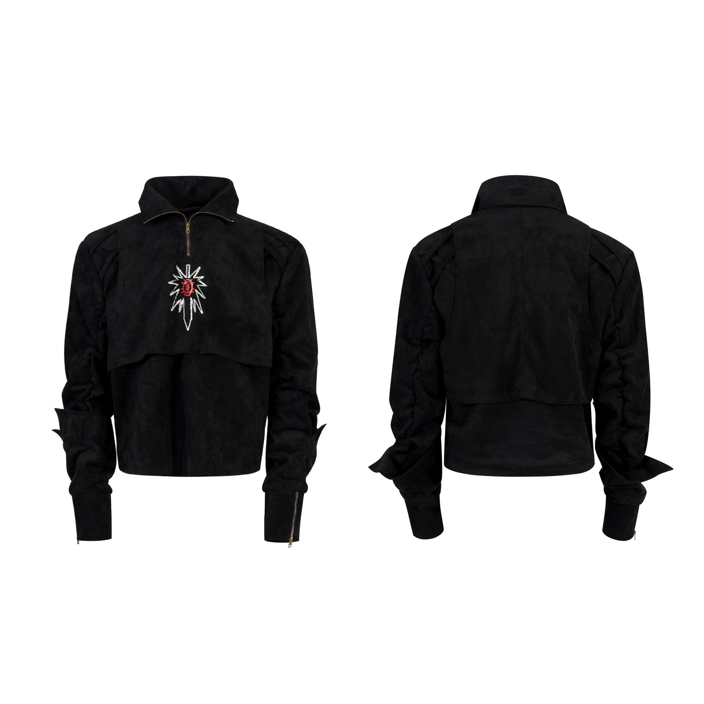 Graffiti Suede Deconstructed Half Zipper Sweatshirt & Cargo Pants Setup WN21783