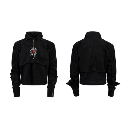 Graffiti Suede Deconstructed Half Zipper Sweatshirt & Cargo Pants Setup WN21783