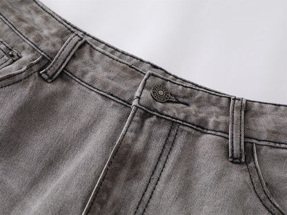 Dirty Washed Ripped Straight Leg Denim Jeans WN26829