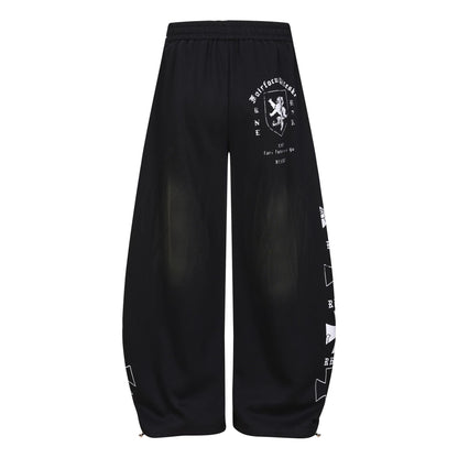 Graphic Print Panel Curved Wide Leg Sweatpants WN25931