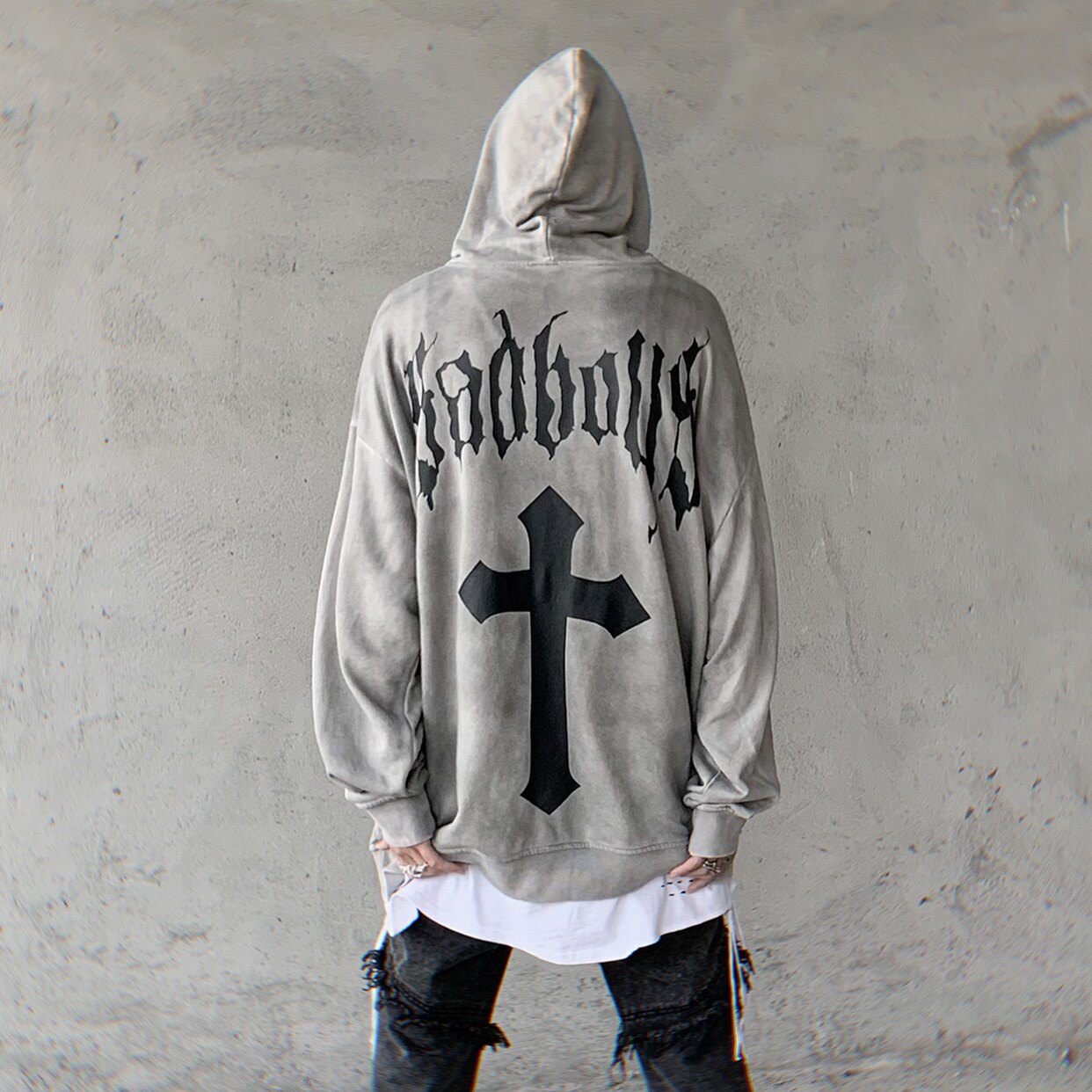 Oversize Cross Graphic Print Pullover Hoodie WN24443