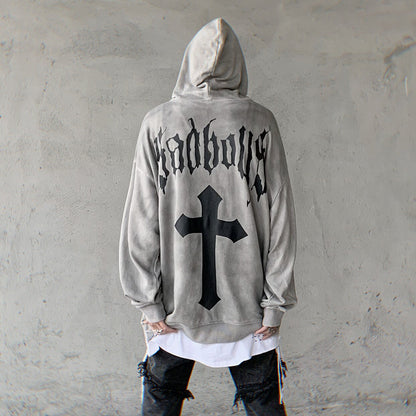 Oversize Cross Graphic Print Pullover Hoodie WN24443