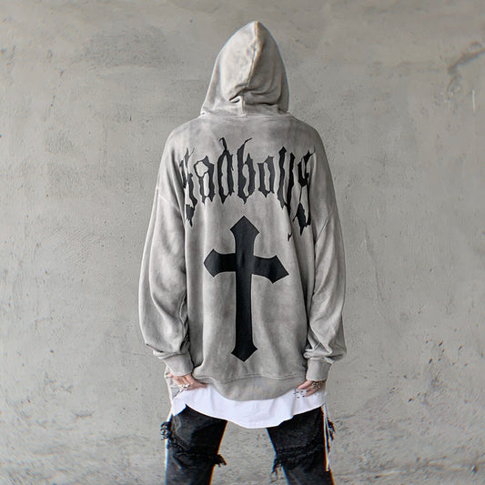 Oversize Cross Graphic Print Pullover Hoodie WN24443