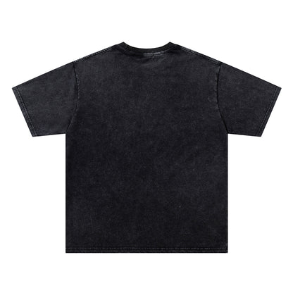 Washed Damage Double Cross Print Short Sleeve T-Shirt WN26817