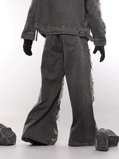 Frayed Washed Damage Wide Leg Denim Jeans WN18687
