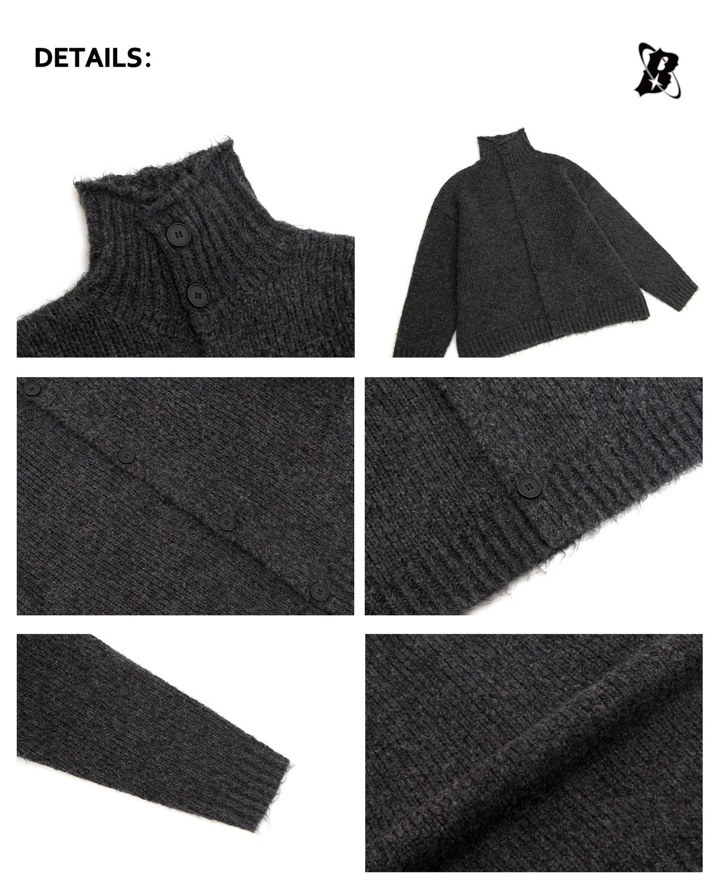 Marled High-Neck Boxy Knit Cardigan WN26367