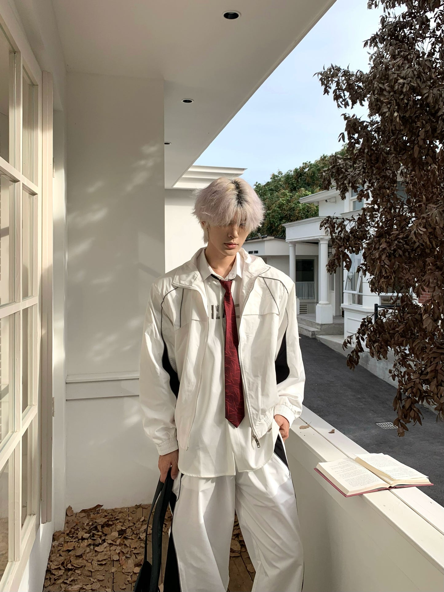 Reflective Patchwork Stand-Collar Jacket & Flare Pants Setup WN19757