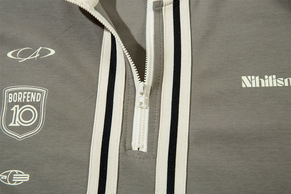 Half Zipper High-Neck Stripe Letter Print Long Sleeve T-Shirt WN26871