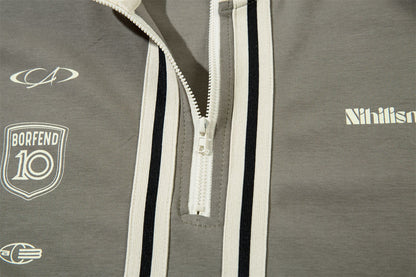 Half Zipper High-Neck Stripe Letter Print Long Sleeve T-Shirt WN26871