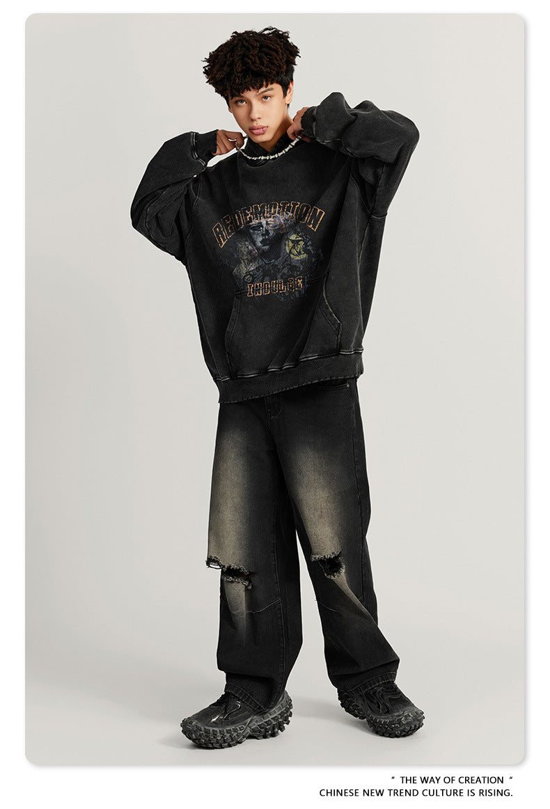 Washed  Heavyweight Print Hoodie WN7888