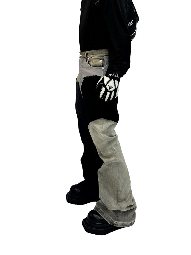 Waxed Wash Mix Flare Stacked Denim Jeans WN16944