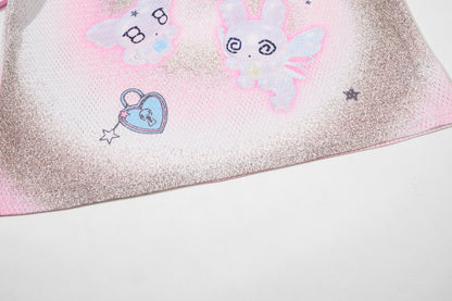 Cartoon Graphic Print V-Neck Short Sleeve T-Shirt WN25590