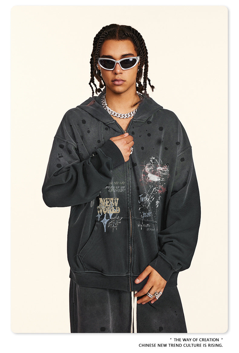 Graffiti Print Oversize Zipper Hoodie WN9936
