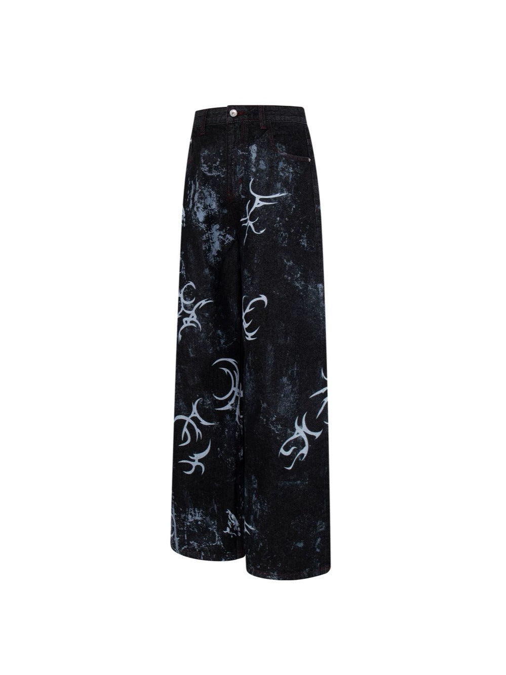 Graffiti Totem Print Wide Leg Denim Jeans WN27881