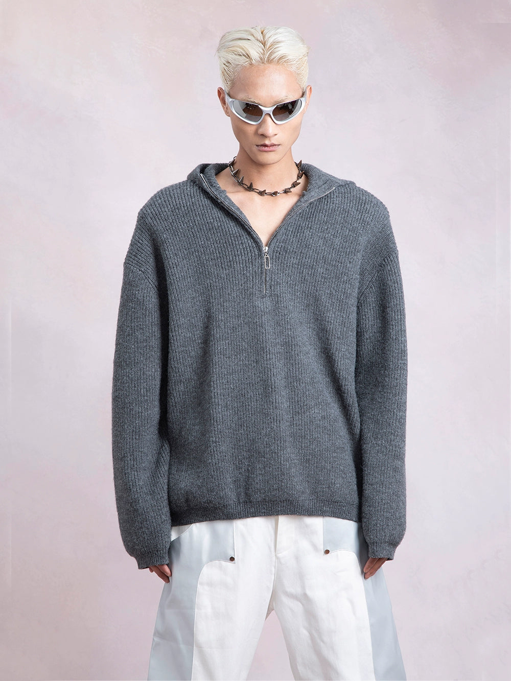 Half Zip Oversize Knit Hoodie WN9345