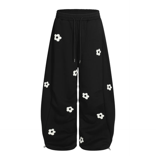 Flower Print Drawstring Wide Leg Sweatpants WN25427