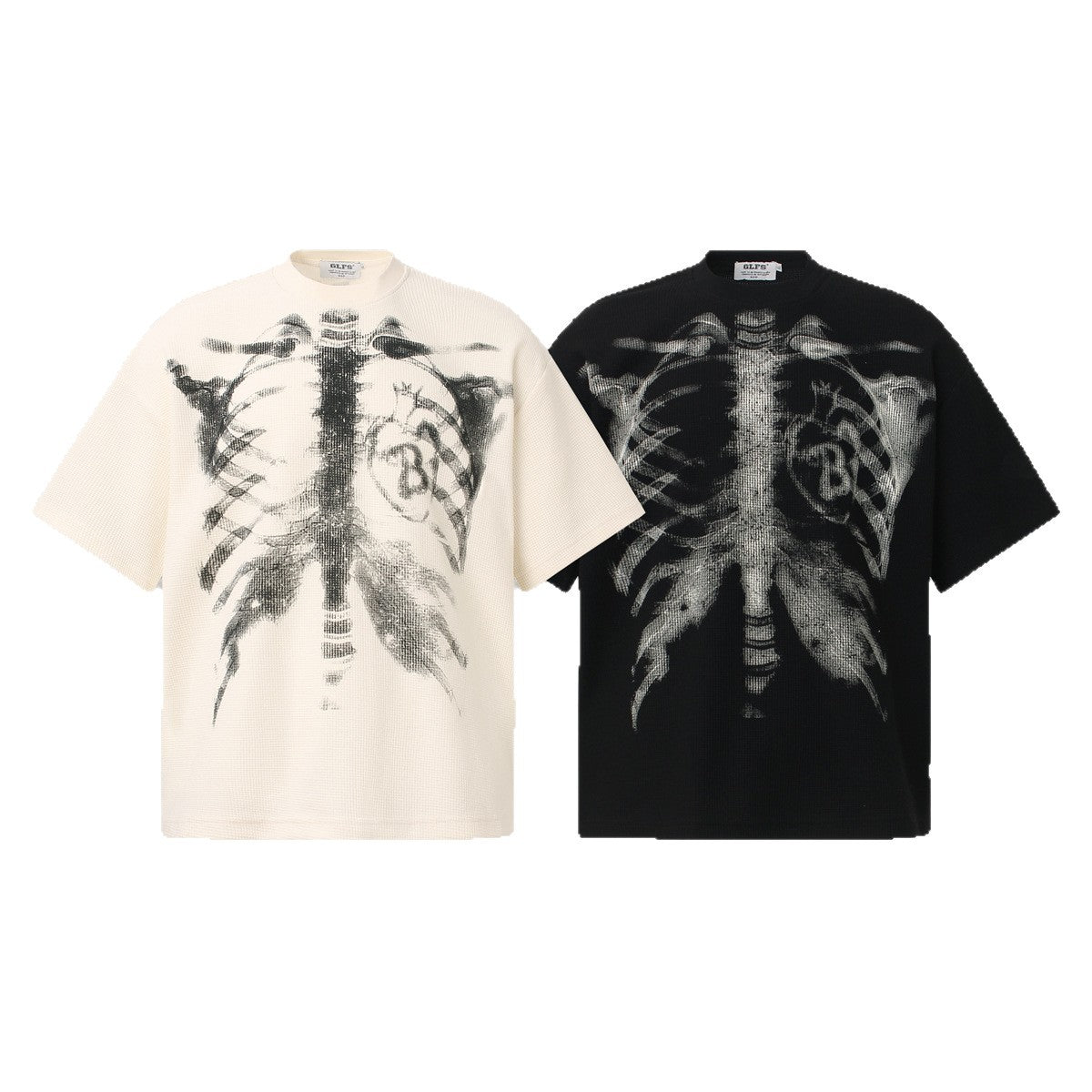 Skeleton Print Waffle Short Sleeve T-Shirt WN26593
