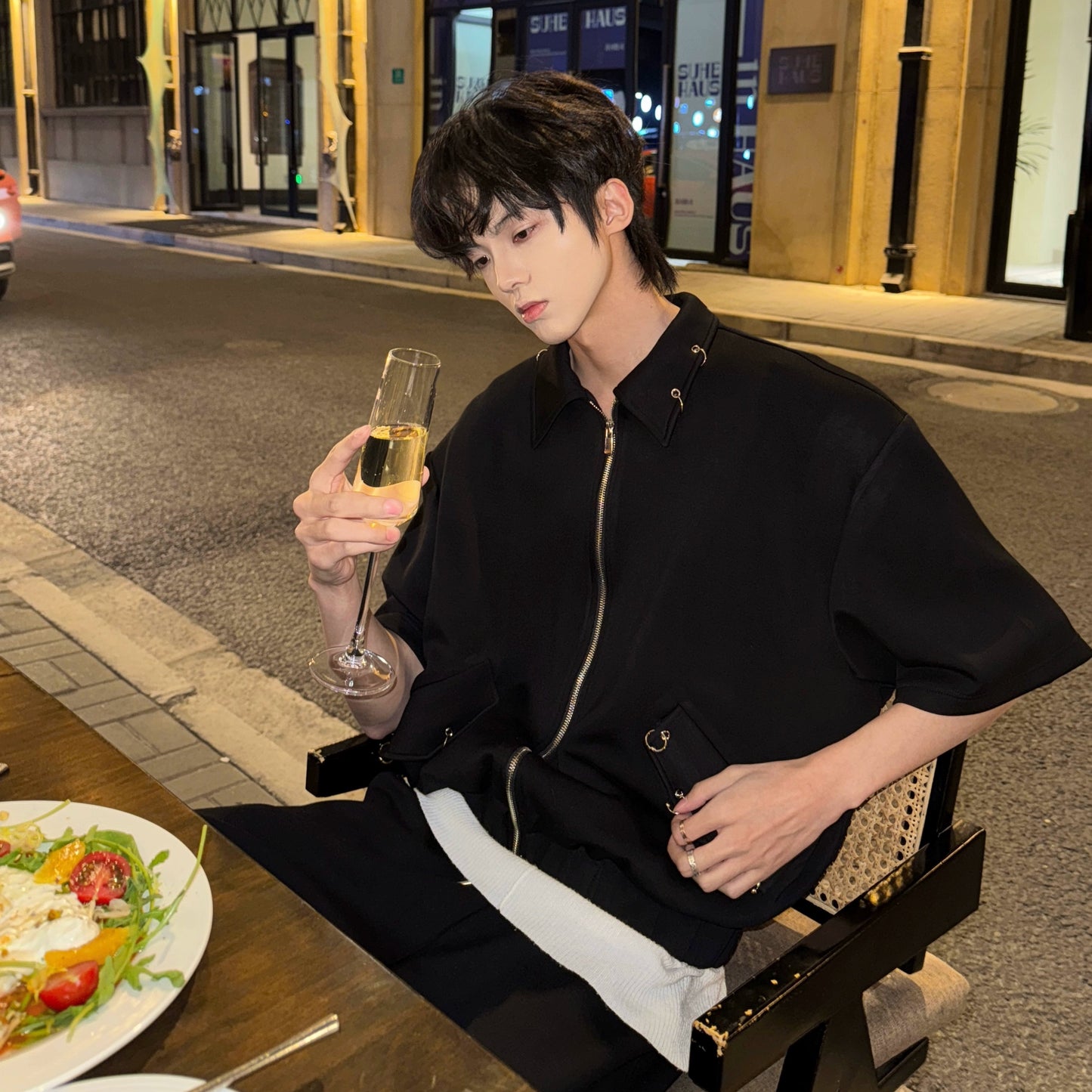 Graphic Letter Embroidery Shoulder-Pad Short Jacket & Wide Leg Pants Setup WN20748