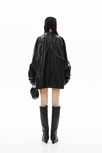 Pocket Detail Zipper PU Leather Jacket WN28054
