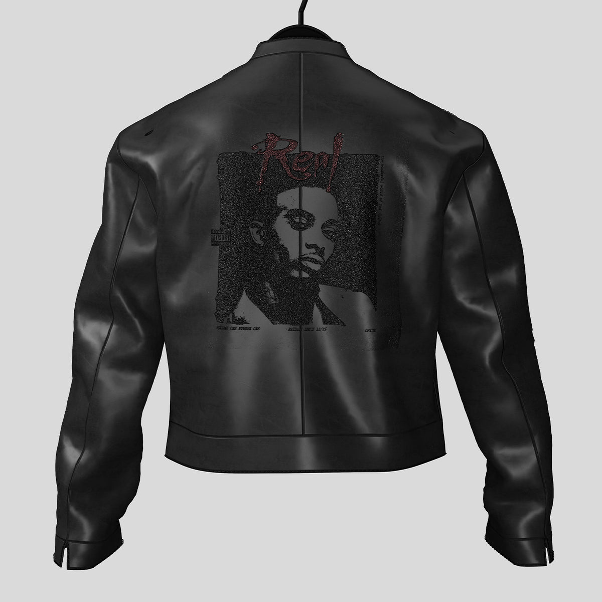 Stand Neck Graphic PU Leather Jacket WN27089