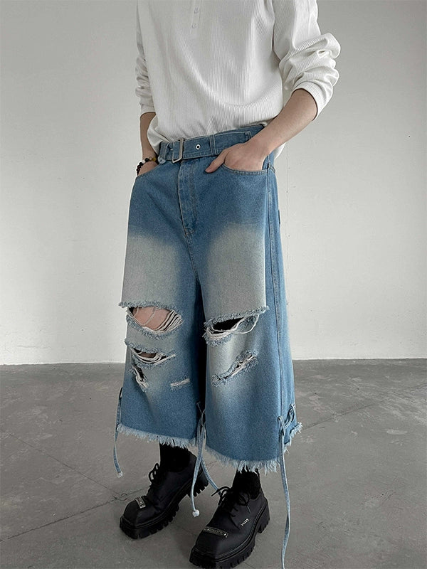 Distressed Raw Edge Denim Half Jeans WN19275