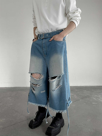 Distressed Raw Edge Denim Half Jeans WN19275