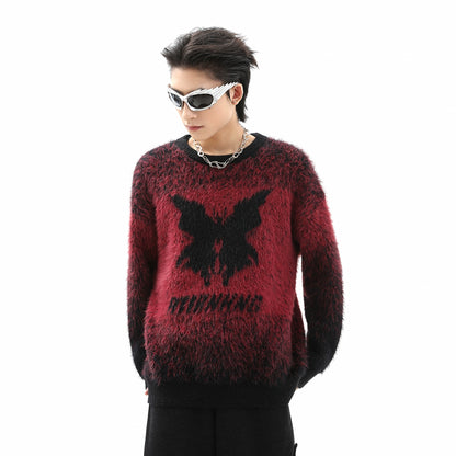 Gradient Butterfly Shaggy Knit Sweater WN10267