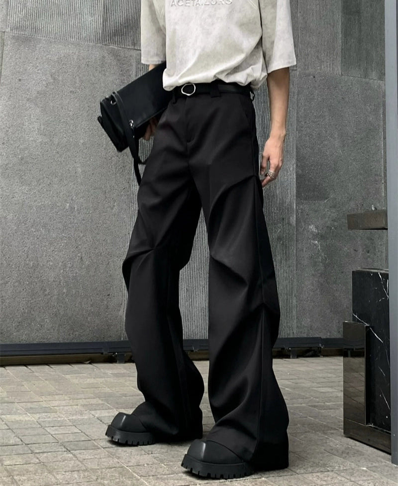 Pleats Black Color Flare Trousers WN20045