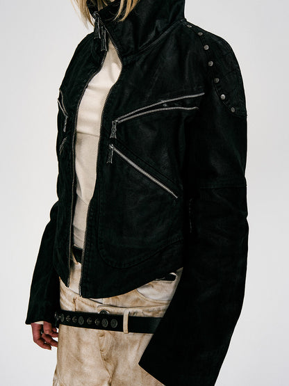 Stand Neck Wax Coating Oversize Jacket WN27446