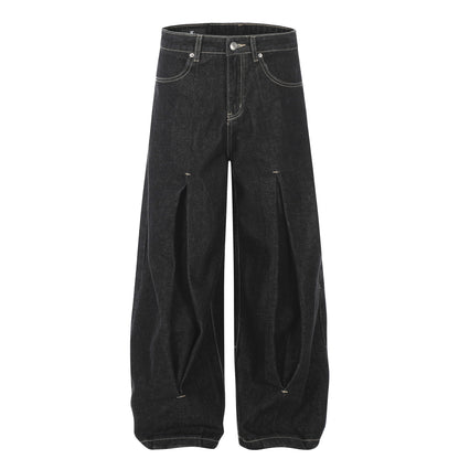 Washed Wide Leg Curved Denim Jeans WN25887