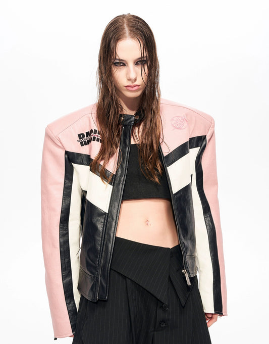 Stand Neck PU Leather Short Jacket WN22130