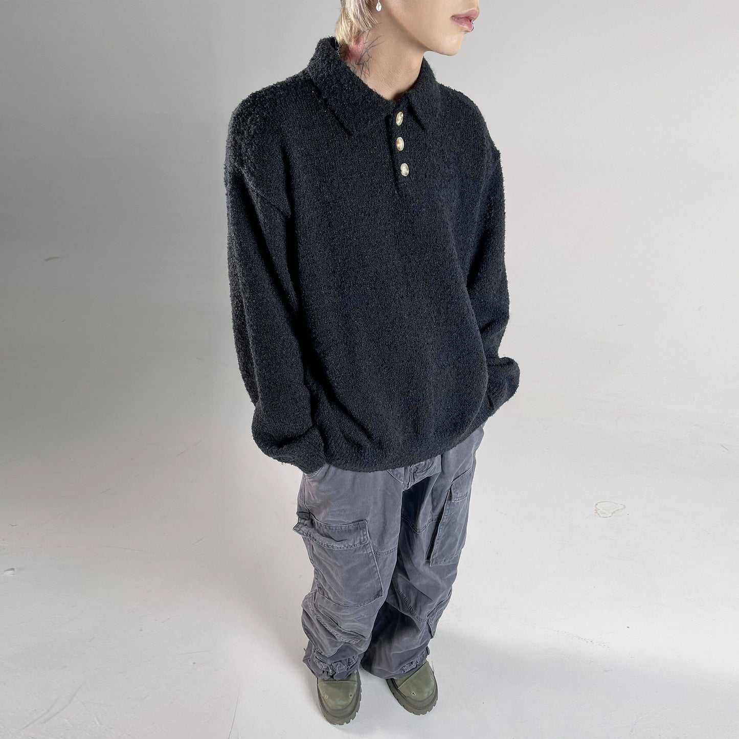 Polo-Collar Oversize Knit Sweater WN10588