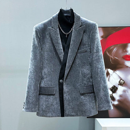 Corduroy Tailored Jacket & Wide-Leg Straight Trousers Setup WN23958