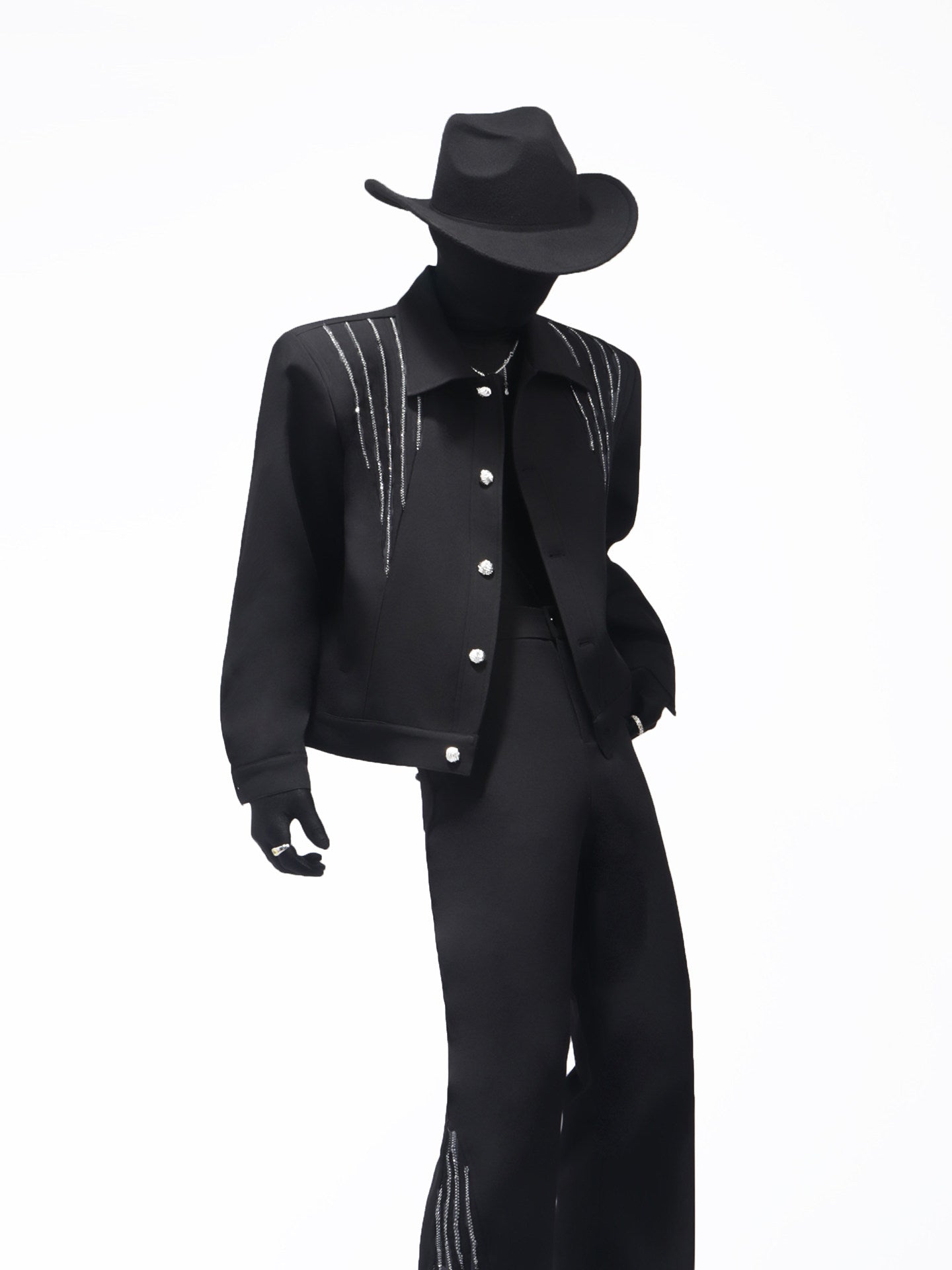 Studs Line Short Jacket & Studs Line Flare Trousers Setup WN23715