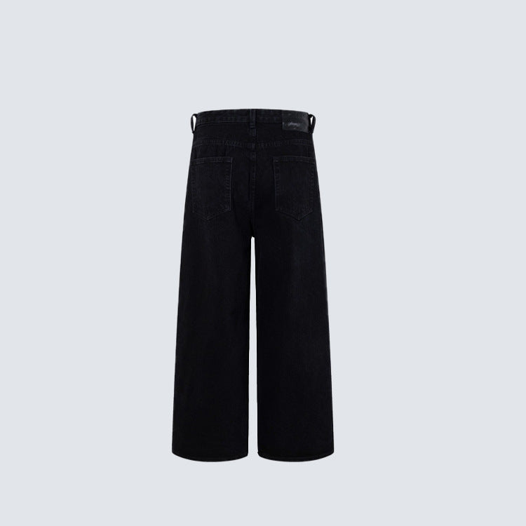 Two-Tone Graphic Panel Studs Wide Leg Denim Jeans WN27813