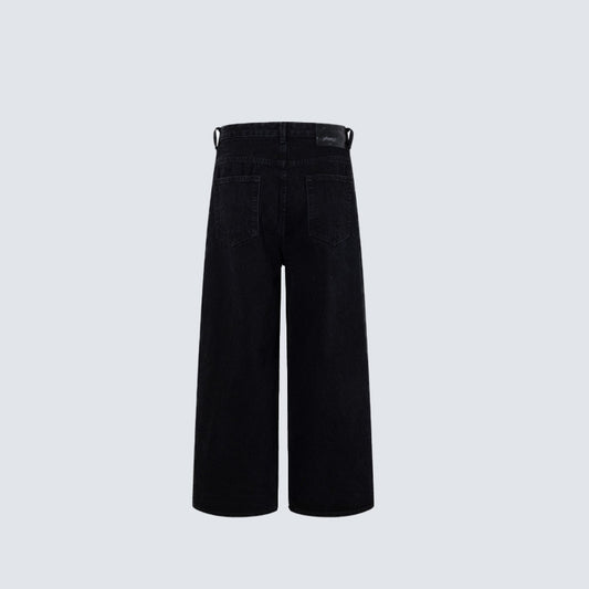 Two-Tone Graphic Panel Studs Wide Leg Denim Jeans WN27813