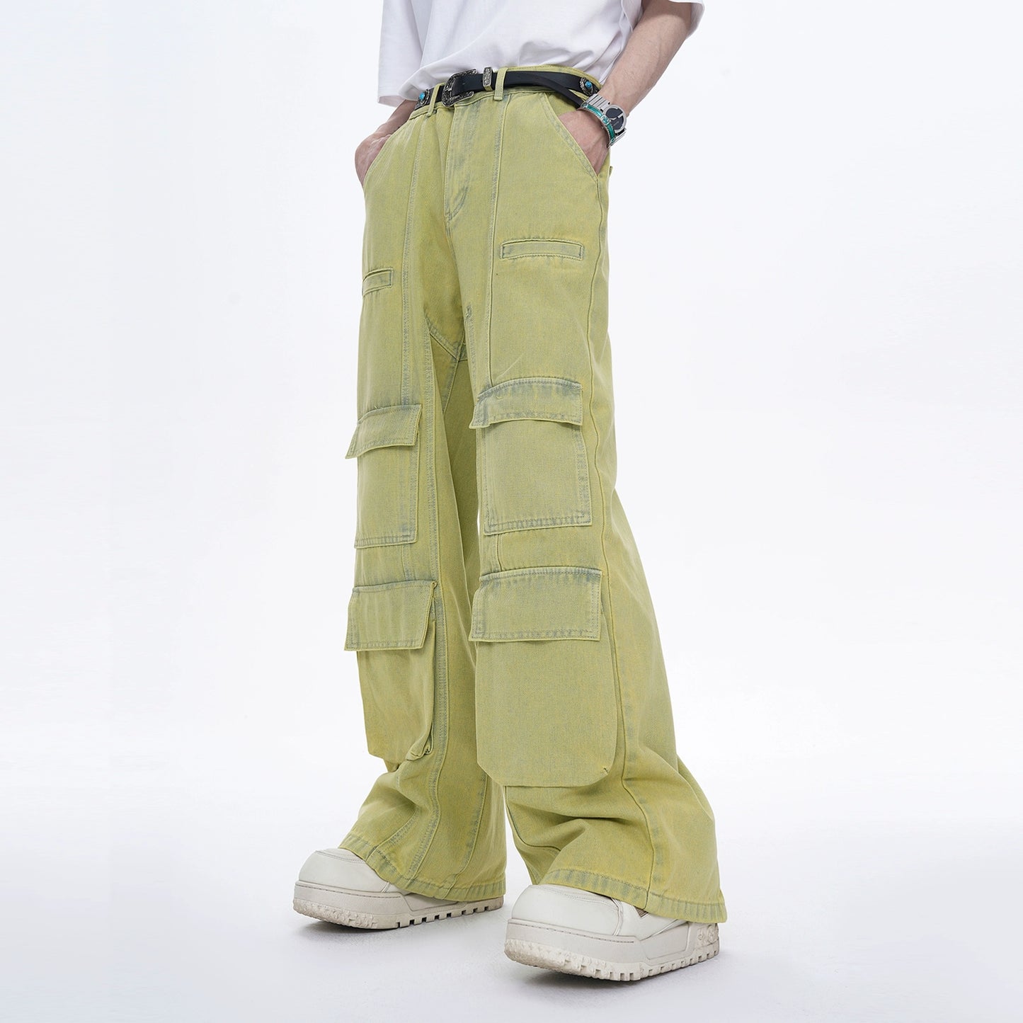 Short Sleeve Denim Jacket & Multiple Pocket Washed Cargo Denim Jeans Setup WN6842