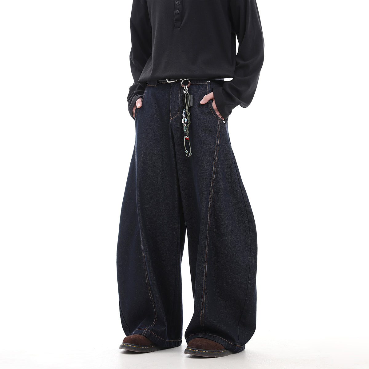 Curved Wide Leg Denim Jeans WN15661