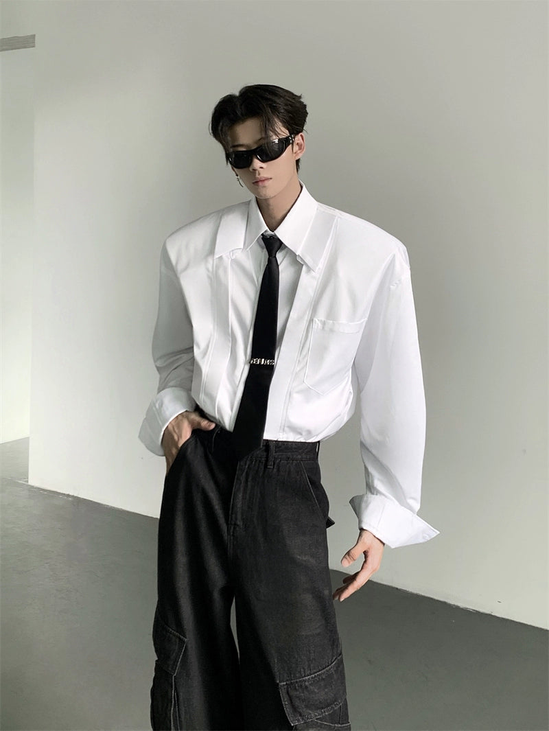 Solid Color Lapel Design Long Sleeve Shirt WN20051